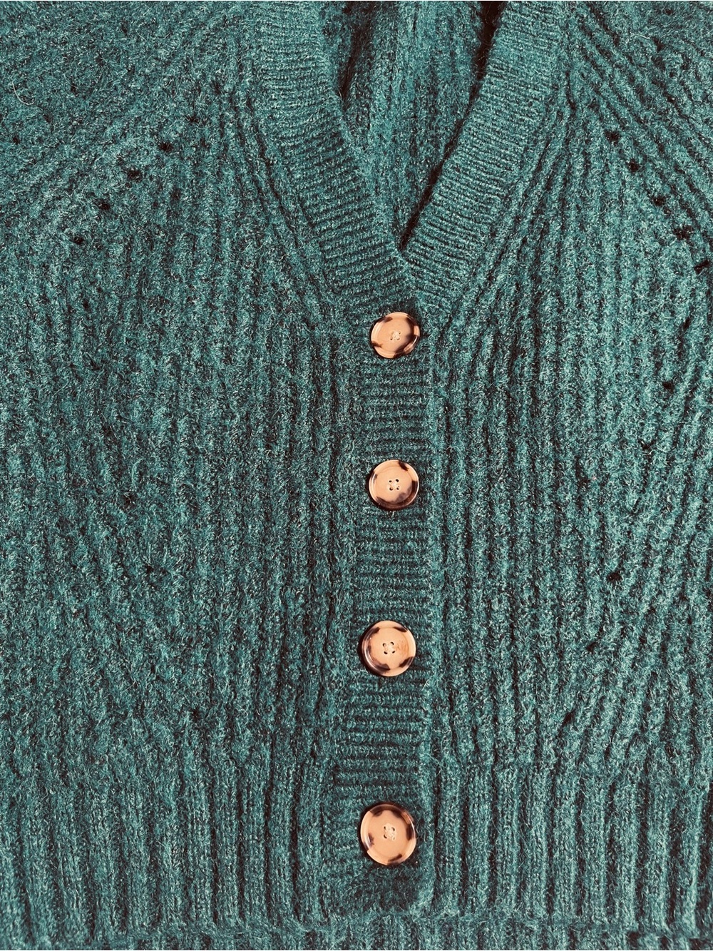 Textured Knit V-Neck Cardigan Wool Blend Deep Green LOFT Small Preppy * - Picture 6 of 9